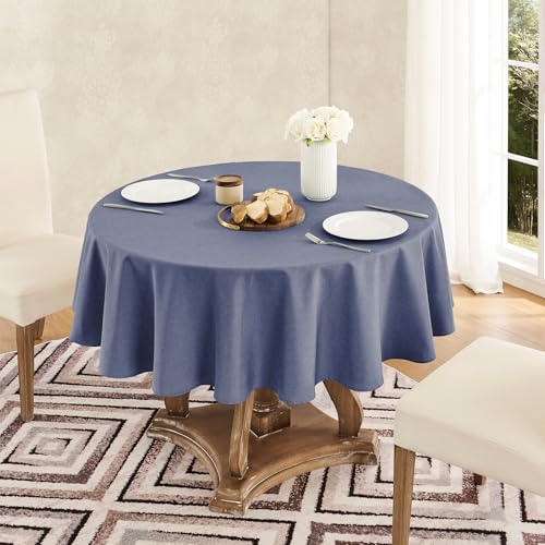 Veblandy Tablecloth Linen Textured Waterproof & Stain Resistant Table Cloth Wrinkle Free Decorative Fabric Farmhouse Table Cover for Dining/Party/Buffet/Wedding, 60 x 60 Inch, Demin Blue - color: Demin Blue, size: 60" (Round)