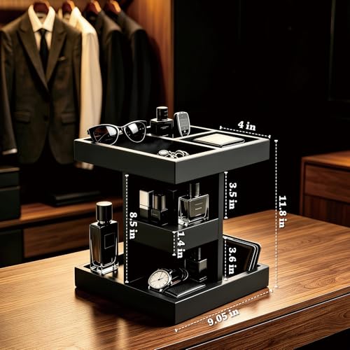 Cologne Organizer for Men, 360°Rotating Cologne Stand, 3 Tier Wooden Perfume Shelf, Husband Boyfriend Birthday Gift Ideas, Fragrance Display for Dresser or Bathroom