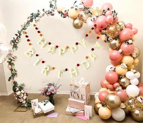 Boho Felt Happy Birthday Banner, Bohemian Birthday Party Decorations,Natural Handmade Wool Letters & Balls, Boho Happy Birthday Garland for kids Birthday Parties Window Door Mantels Decor Ready To Hang - color: Boho Happy Birthday Banner