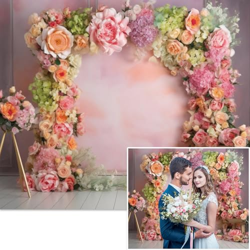 10x8ft Flowers Mothers Day Backdrop Bridal Shower Backdrop for Pictures Watercolor Pink Floral Photo Backdrop for Girls Women Bridal Shower Banner Decorations - size: 10x8ft-Polyester