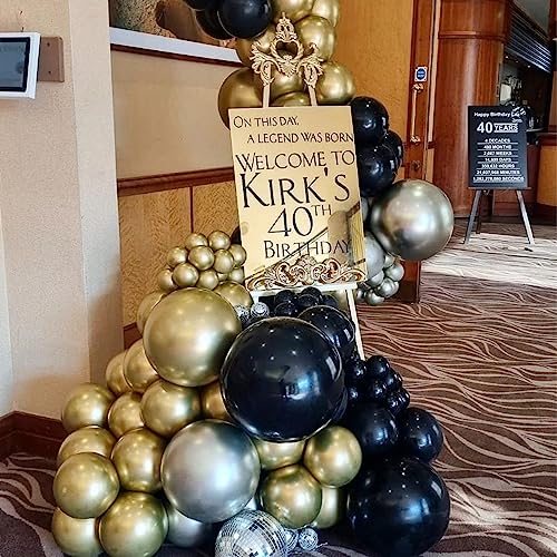Jobkoo Latex Balloons with Gold Confetti Helium Party Balloons for Birthday Anniversary Wedding Retirement New Year Decoration, Black White Gold (BS-001) - color: Black White Gold