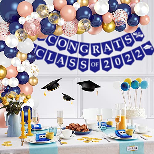 68 Pack Navy Blue Rose Gold Confetti Latex Balloons, 12 inch Birthday Balloons with 65 Feet balloon Ribbon for Birthday Party Wedding Graduation Bridal Shower Decorations - color: Navy Blue Rose Gold