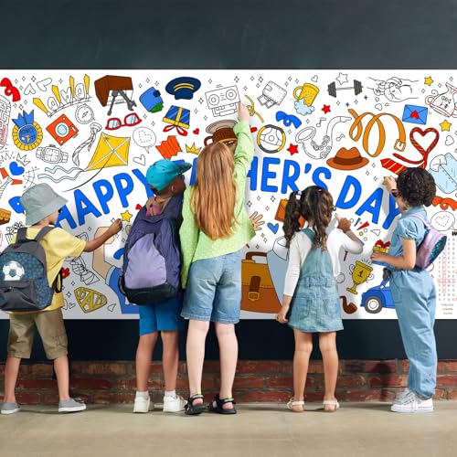 Gatherfun Father's Day Themed Activity Poster/Table Cover - 72" x 31.5" Wall Art for Classroom Wall, School Parties, Happy Father's Day Decorations - style: Father's day