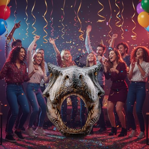 Colingmill Dino Themed Photo Backdrop Dinosaur Head Photos Frame Inflatable Balloon Decorations Hanging Dinosaur Photo Booth Props for Dino Party Decorations Jungle Safari Birthday Party Supplies - style: Dinosaur