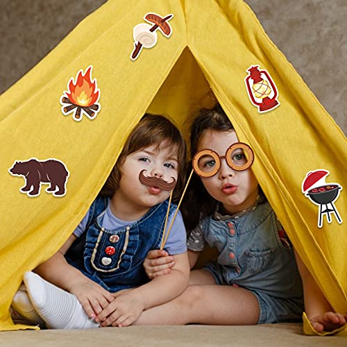 Happy Camper Party Photo Props - 25Pcs Funny Camping Selfie Props with Sticks for Camping Birthday Party Supplies,Baby Shower,Backyard Camp Out Campfire Forest Hiking Fun Adventure Party Decor
