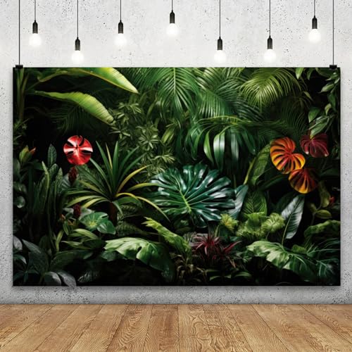 YongFoto Tropical Rainforest Jungle Backdrop 8x6.5ft Greenery Plant Botanical Green Leaves Photography Background Wild One Birthday Baby Shower Party Banner Room Decorations Portraits Photoshoot - color: Style 1, size: 8ftx6.5ft