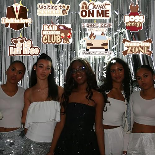 24Pcs Exhale Night Women Party Swirls Decorations, Luxury Brown & Gold Girls' Night Birthday Black History Month Party Photo Props Decor, Listening Party Wall Hanging Sign Backdrop Empowerment Events