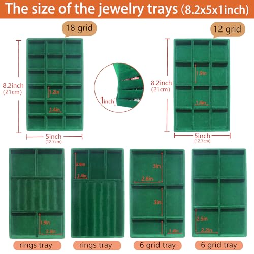 Jewelry Trays Organizer Set of 8 Stackable Jewellry Organizer Trays for Drawers Jewelryy Display Necklace Earring Bracelet - color: Green, size: 8 Pcs