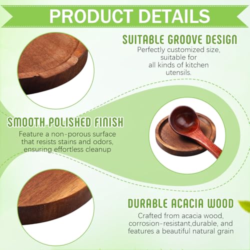 Honeydak 4 Pcs Acacia Wood Spoon Rest for Stovetop Handmade Smooth Wooden Kitchen Spoon Holder for Ladles Tong Cooking Accessories Housewarming Gifts (Classic Style) - style: Classic Style