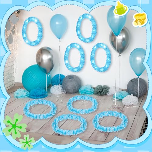Sherr 24 Pcs LED Leis Light up Wedding Hawaiian Leis Flower Necklace with LED Lights Beach Tropical Carnival Party Wedding Supplies Luau for Masquerade(Baby Blue) - color: Baby Blue