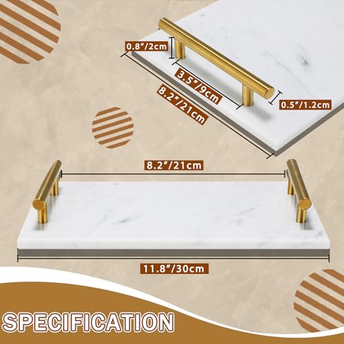 MAOPINER Marble Stone Decorative Perfume Tray with Copper Color Metal Handles, Handmade Jewellery Catchall Trinket Tray for Counter, Vanity, Dresser, Nightstand and Desk (White) - color: White