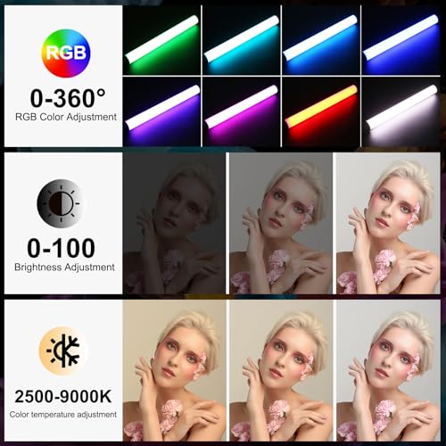 PULUZ 132 LEDs RGB Video Light, Handheld Stick Fill Light with Full Color, USB Rechargeable for YouTube TikTok, Portrait Photography, Party Background - size: 18 inches