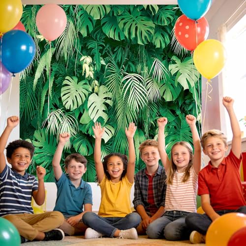 6x6FT Summer Green Tropical Palm Leaves Photography Backdrop Jungle Safari Plants Photo Background for Luau Party Decor Banner Birthday Baby Shower Sunday Party Supplies - size: 6x6FT