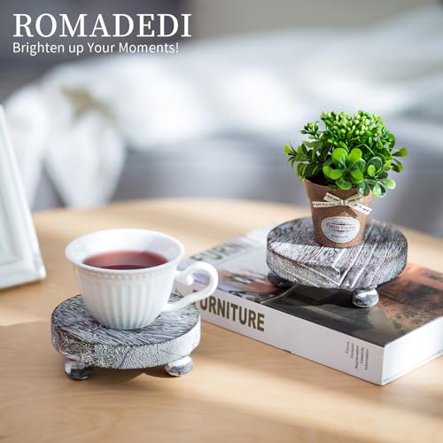 Romadedi Farmhouse Wood Riser for Display - Set of 2 Rustic Decor Mini Wooden Pedestal Stand Decorative Round Tray for Home Table Bathroom Counter Shelf Kitchen, Whitewashed - color: Whitewashed, size: 2 PCS