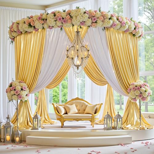 10x12ft Gold Sequin Backdrop Curtains, Wrinkle Free Shimmer Drapes Photography Background, 2 Panels 5x12FT Non-Shedding Glitter Sparkle Curtain for Wedding Birthday Christmas Studio Party Decoration - color: Gold, size: 5'W×12'H _2 Panels