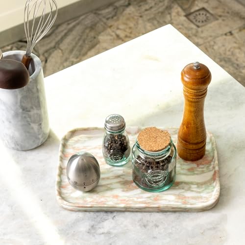 Koville Marble Tray, 12"x8" Marble Vanity Tray for Countertop Bathroom Kitchen Dresser, Decorative Catchall Trays for Perfume Jewelry, Rectangular Stone Serving Tray(Rosso Norvegian) - color: Rosso Norvegian