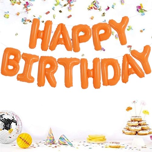 TONIFUL 16 Inch Orange Mylar Foil Birthday Balloons Banner Happy Birthday Balloon Letters for Adults & Girls Boys Kids Birthday Decorations Halloween Party Supplies - color: Orange