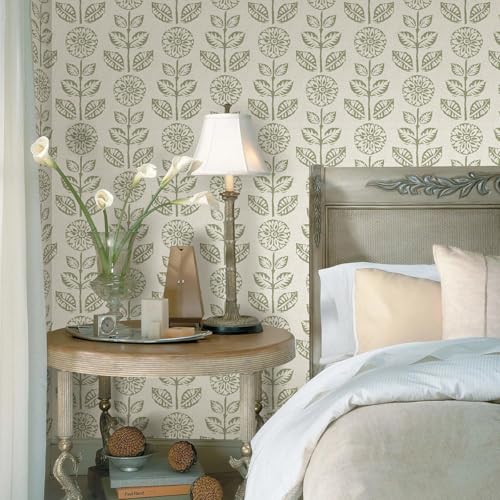 Wudnaye Vintage Floral Peel and Stick Wallpaper Beige Floral Contact Paper 17.7in × 118.1in Tulip Self Adhesive Wallpaper Boho Flowers Removable Waterproof Wall Paper for Bathroom Bedroom Decorative - color: Green, size: 17.7" x 118.1"