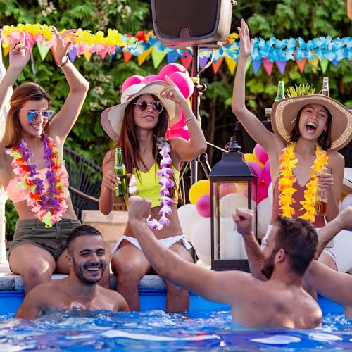 50pcs Hawaiian Leis Decorations, Hawaiian Leis Bulk Flower Necklaces Luau Party Decor, Colorful Hula Dance Celebration Tropical Summer Beach Pool Parties, Hawaiian Flower Leis for Party Favors Decor - color: Hawaiian 50pcs