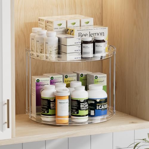 LAMU 12in 2 Tier Lazy Susan Organizer Large Lazy Susan Turntable Rotating Spice Rack Organization for Cabinet, Kitchen, Pantry, Countertop, Bathroom, Vanity, Medicine Cabinet Organizer, Clear - color: Clear, size: 12in 1 Pack