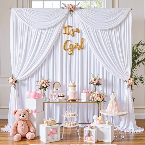 gogoparti 30x12ft White Backdrop Curtain for Wedding Parties, 6 Panels (5x12 ft Each) Wrinkle-Free Dackdrop Curtains, Silky Draping Fabric for Birthday Party, Baby Shower, Photo Background - color: White, size: 5ft(W)x12ft(H)-6 Panels