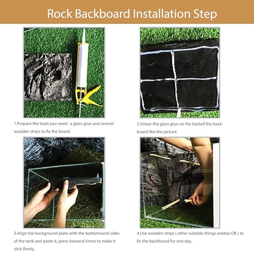 4pcs Rock Terrarium Background,3D Reptile Tank Background Board,Amphibian Stereo Backdrop Wall,Lizard Snake Gecko Spider Chameleon Turtle Fish pet silo Background Decorative Panel - color: Paleyellow 4P