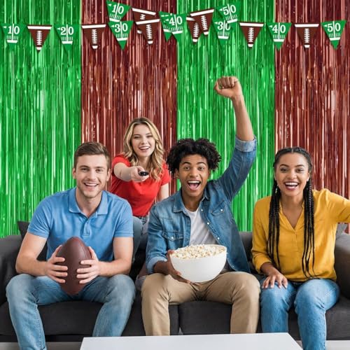 2 Pack Football Party Decorations, 3.28 FT x 6.58FT Tinsel Backdrop, Green Brown Foil Fringe Curtains Metallic Party Streamer, Football Party Supplies Game Day Decorations 2026 Birthday Party Supplies - color: Brown Green