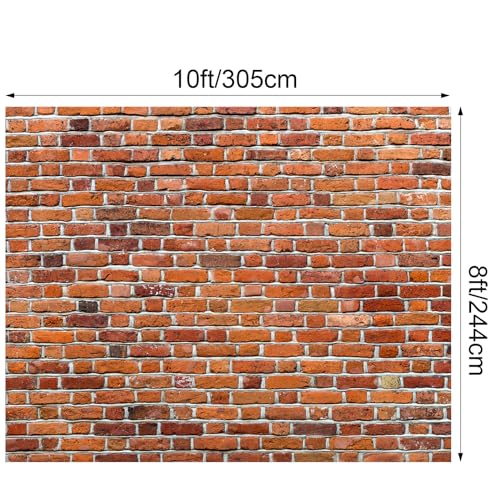 VitalCozy 10x8ft Christmas Red Brick Wall Backdrop for Photoshoot Polyester Fabric Brick Backdrop Background Wallpaper for Fireplace Home Decoration Newborn Birthday Wedding Party - size: 8 x 10 ft