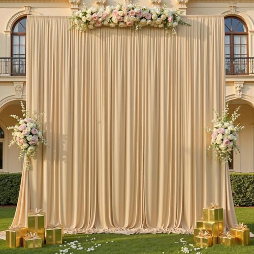50x14ft Beige Backdrop Curtain for Party, 10 Panels Wrinkle Free 14 Foot Long Polyester Photo Backdrop Drapes Photography Background for Wedding Birthday Gathing - color: Beige, size: 5ft(W)x14ft(H),10panels