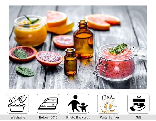 5x3ft Citrus Spa Bath Salt Backdrop with Blood Orange and Grapefruit Slices Photography Background for Skincare Party and Relaxation Event Decorations Banner Photo Booth Props - size: 5x3ft