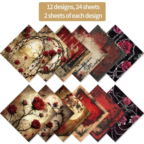 6x6" 160gsm cardstock Single Sided Scrapbooking 24 Papers Pad vintage decoupage scrapbook kit patterned paper junk journal supplies journaling supply scrap paper crafting.Candle Rose - color: 24sheets-Candle Rose