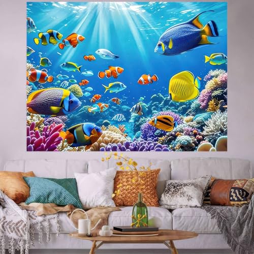 BlissYard 8x6ft Background Photo Prop Under The Sea Photography Backdrop Ocean Underwater World Background Photo Banner Ocean Theme Colorful Fish Swimming Party Decorations Photo Backdrop - color: Under The Sea Backdrop#5