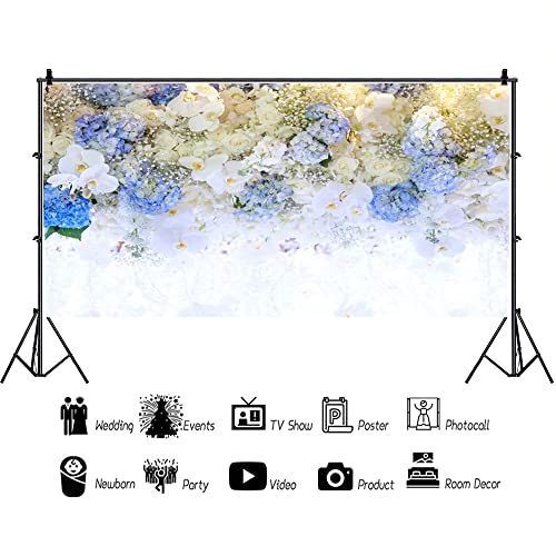 AOFOTO 20x10ft Beautiful White Blue Flowers Background for Wedding Photography Ladies Tea Party Girls Portrait Lovers Annivery Floral Backdrop Valentine Kids Adults Woman Mom Photo Studio Props - size: 20x10ft
