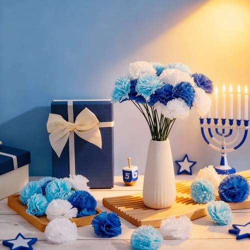 Syhood 50 Pcs Marigold Flower Bulk Blue and White Flower Artificiales para Decoracion Home Decor for Backdrop Party with Stems DIY Marigold Garland(2.4 Inch, Blue, White) - color: Blue, White