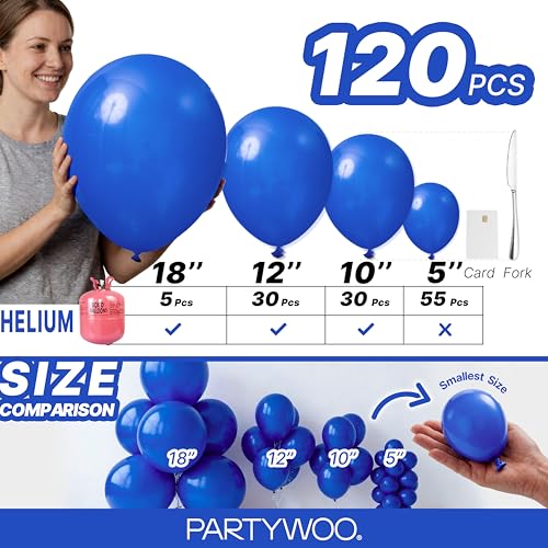PartyWoo Royal Blue Balloons 120pcs Different Sizes Pack of 18 12 10 5 Inch Dark Blue Balloon Arch Kit for Baby Shower Gender Reveal Graduation Under The Sea Birthday Party Decorations Blue-Y59 - color: Blue-y59