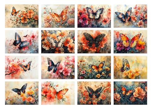 Decoupage Paper Pack (35 Sheets 6"x8") Butterfly Dance: Graceful Butterflies with Delicate Wings Fluttering Among Blossoms in Dreamy, Nature-Inspired Scenes Full of Color FLONZ Vintage - color: Thirteen