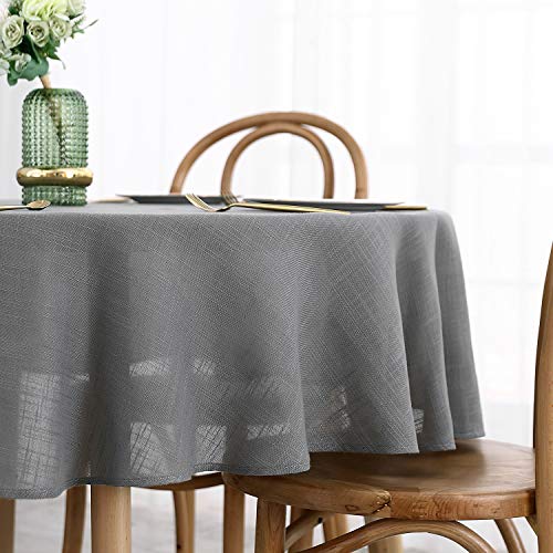 maxmill Lux Faux Linen Tablecloth with Slubby Texture Wrinkle Resistant Anti-Shrink Soft Table Cloth for Kitchen Dining Restaurant Tabletop for Event Holiday Dinner Round 70 Inch Neutral Gray - color: Lux Neutral Gray, size: 70" (Round)