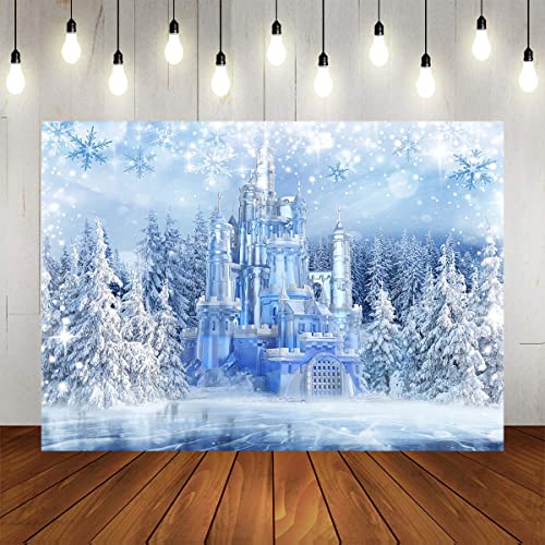 Mocsicka Winter Frozen Wonderland Backdrop Wonderland Party Decorations Crystal Ice Castle Photography Background for Kids Photo Studio Props - size: 10x7ft