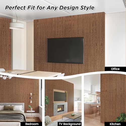 Smartstandard 2 Pack 105.9" x 12.6" Wood Slat Wall Panels, Soundproof Wooden Wall Panels, 3D Fluted Wood Panels for Interior Wall Decor, Classic Brown - color: Classic Brown, size: 106" x 25.2"