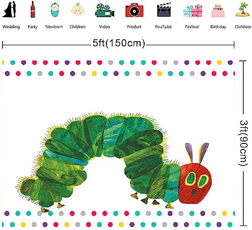 Caterpillar Theme Party Backdrop for Photography 5x3FT Rainbow Color Insect Cartoon Kids Boy Girl Cake Table Banner Background Photo Booth Studio Props RBJMYLU216 - size: polyester microfiber fabric-5x3ft