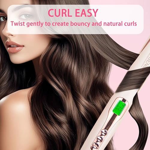 ANGENIL Pro Hair Straightener and Curler 2 in 1, Twist Flat Iron Hair Straightener for Women, Dual Voltage Round Pink Flat Iron with Anti-Scalding Silicone Mat, 11 Adjustable Temp for All Hair Types - color: Pink