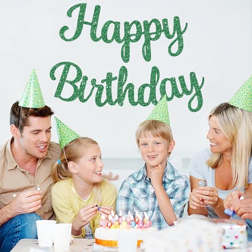 BEISHIDA Happy Birthday Banner - NO DIY,Green 10Feet Pre-Strung-Glitter Birthday Sign Garland Backdrop Decorations for Women men Party - color: green