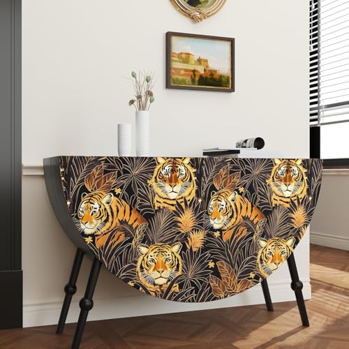 BOKEBEVE Black and Gold Tiger Wallpaper Peel and Stick Leaf Wall Paper Jungle Tropical Contact Paper for Bedroom Living Room Bathroom Renter Friendly Removable 17.5 x 118In - color: Black/Gold/Brown, size: 17.5" x 118"