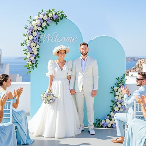 7.2 and 6FT Baby Blue Arch Covers Set of 2, Stretchy Spandex Fabric Arch Backdrop Cover, Double-Sided Fitted Wedding Arch Backdrop for Baby Shower Birthday Party Photo Booth Decoration - color: Light Blue