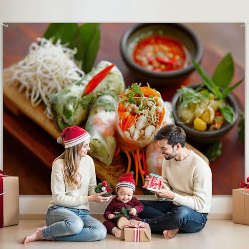 5x7ft Photography Backdrop Vietnamese Shrimp Spring Rolls Traditional Food Pictures Photo Backdrop Photography Background for Photoshoot Portrait Video Party Photo Studio Prop Booth - color: Color9