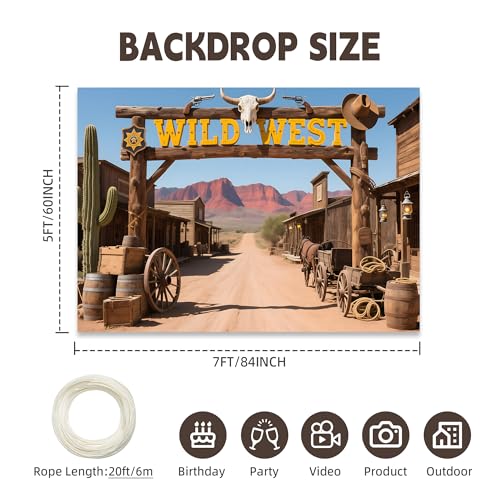 Wild West Backdrop 7X5FT, Wild West Rustic Town Theme Photography Background, Cowboy Cowgirl Party Decoration Banner Photo Props (7 * 5FT) - size: 7*5FT