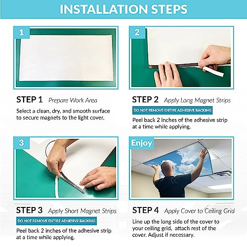 Magnetic Fluorescent Light Cover for Ceiling Lights Classroom 2x4 - High Resolution Magnetic Office Light Filter (Pack of 1) - Improve Focus, Eliminate Headaches & Eyestrain - Cloud - color: Majestic Stratocumulus