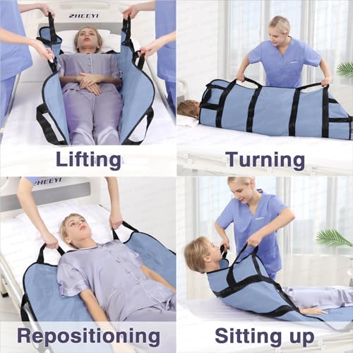 Multipurpose 48" x 40" Positioning Bed Pad with Reinforced Handles - Reusable & Washable Transfer Sheet for Turning, Lifting & Repositioning - Double-Sided Nylon Fabric, Blue Gray - color: 10-blue Gray
