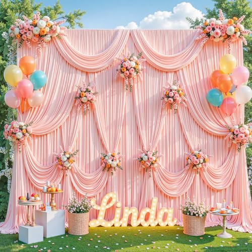 10x10ft Blush Pink Backdrop Curtain for Baby Shower Parties Pink Wrinkle Free Fabric Backdrop Curtain Wedding Photo Backdrop Drapes for Girls Birthday Party Photography Back Drop 2 Panels 5x10FT - color: Blush Pink, size: 10 ft X 10 ft(2 Panels 5ft X 10ft