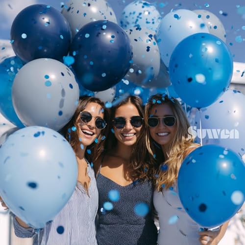 SUWEN Pastel Blue Balloons, 60Pcs 12inch Navy Macaron Light Blue Latex Balloons Kit for Birthday Anniversary Father‘s Day Party Decoration - color: Blue